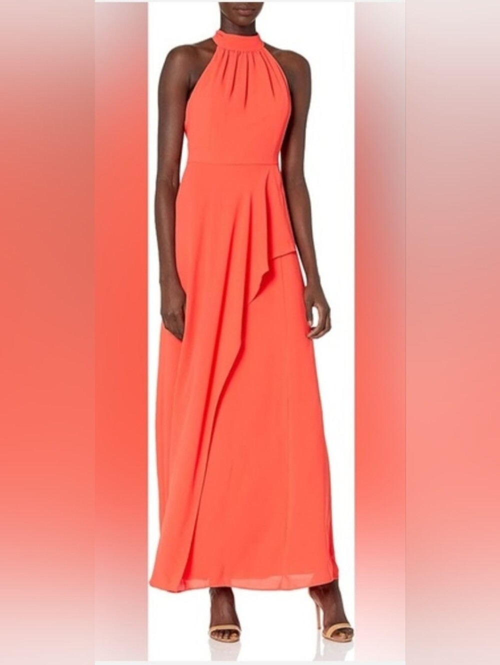 Halston Halter Neck Gown in Tangerine Size 8